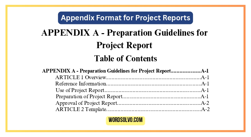 appendix format for project reports